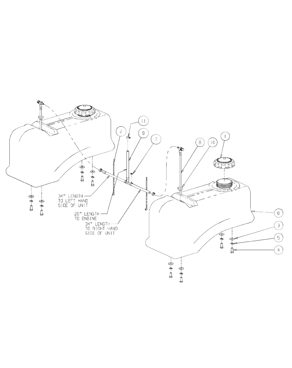 Fuel Tank Assembly Diagram and Parts List for M60-KW 53AI8CTX750-25-HP-OHV Cub Cadet Lawn Tractor